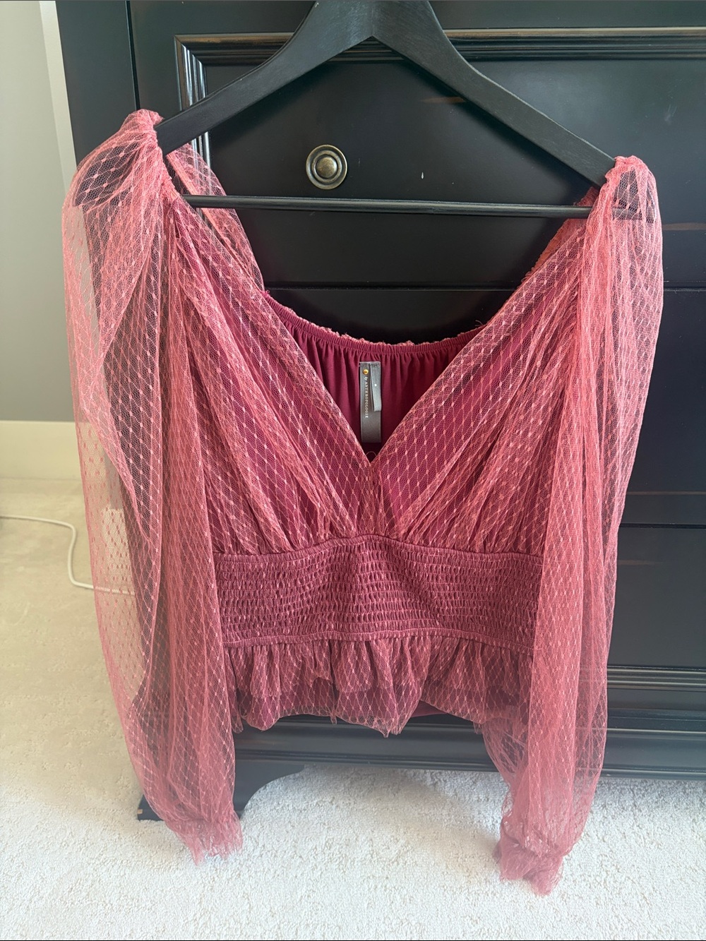 Anthropologie Dusty Rose Sheer Mesh V-Neck Blouse